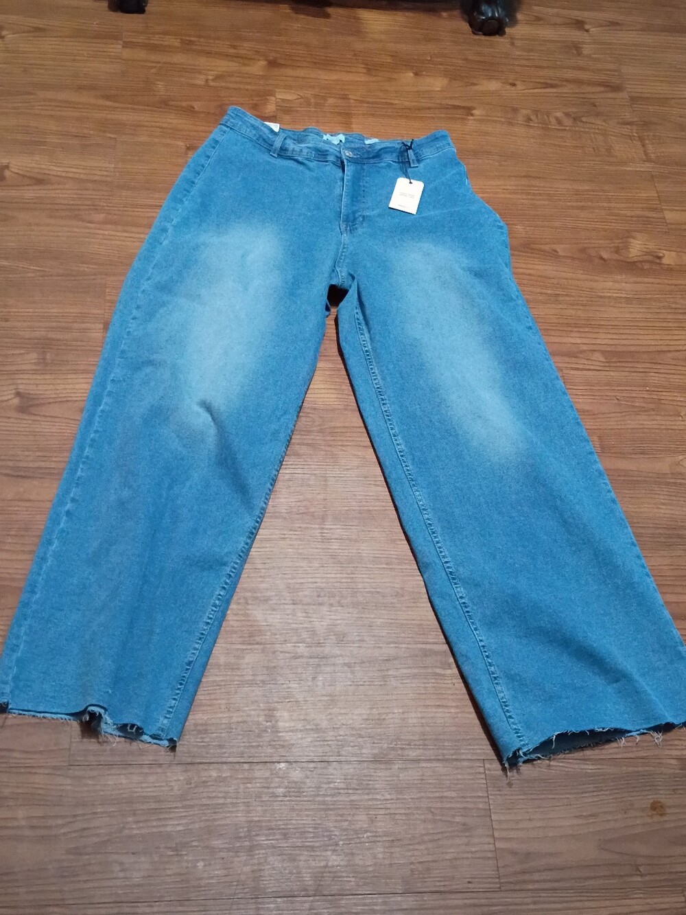 Forever 21+ Plus Size Wide Leg Jeans High Rise Raw Frayed Hem Blue NWT